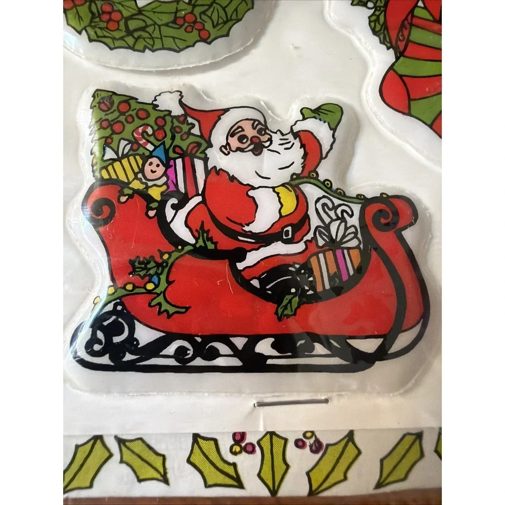 Vintage Christmas Puffy Stickers Vinyl Stick On‎ Santa Wreath Frosty 3D Sheet